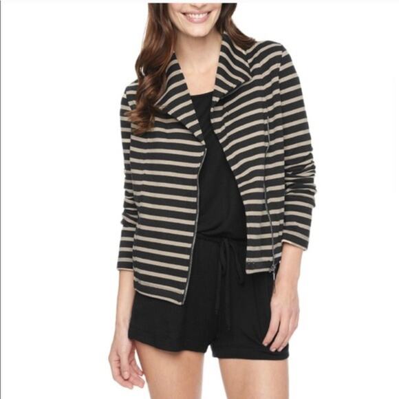 Splendid Black Tan Vista‎ Stripe Moto Jacket - Picture 1 of 8
